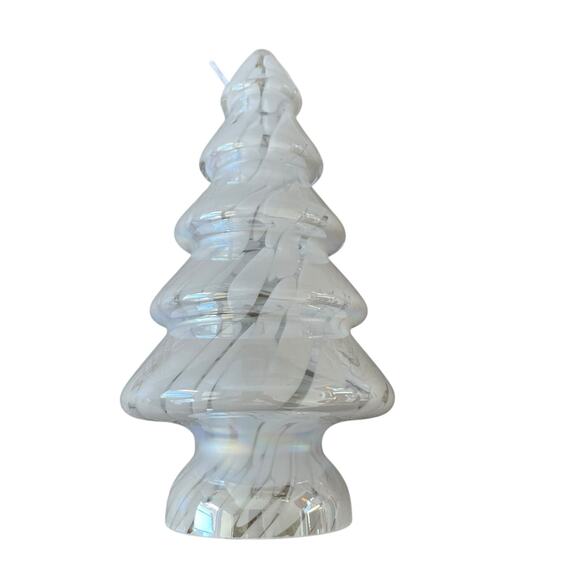 Handmade in Poland Art Glass CHRISTMAS TREE 10in Iridescent White Marble NEW - Picture 4 of 10
